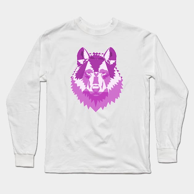 Geometric Pink Wolf Long Sleeve T-Shirt by Kikabreu